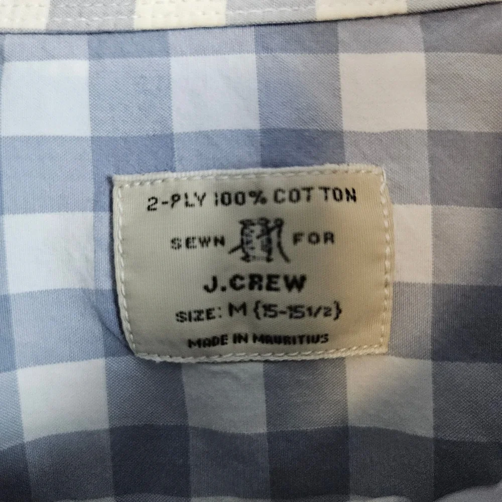 J Crew Men's Gray‎ & White Checked Dress Shirt Size M 15-15 1/2 100% Cotton SPOT